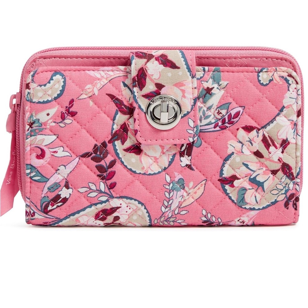 Vera Bradley NWT Pink Paisley Cotton Turnlock Wallet RFID Protection